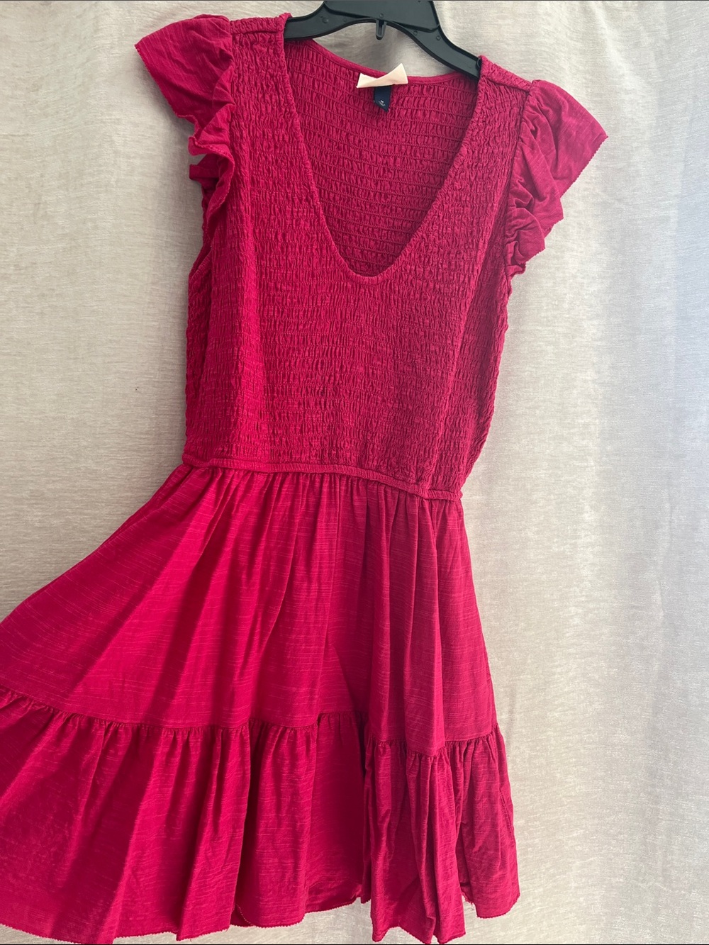 Universal Thread Watermelon Pink Mini Dress with Ruffled Sleeves & Scoop Neck